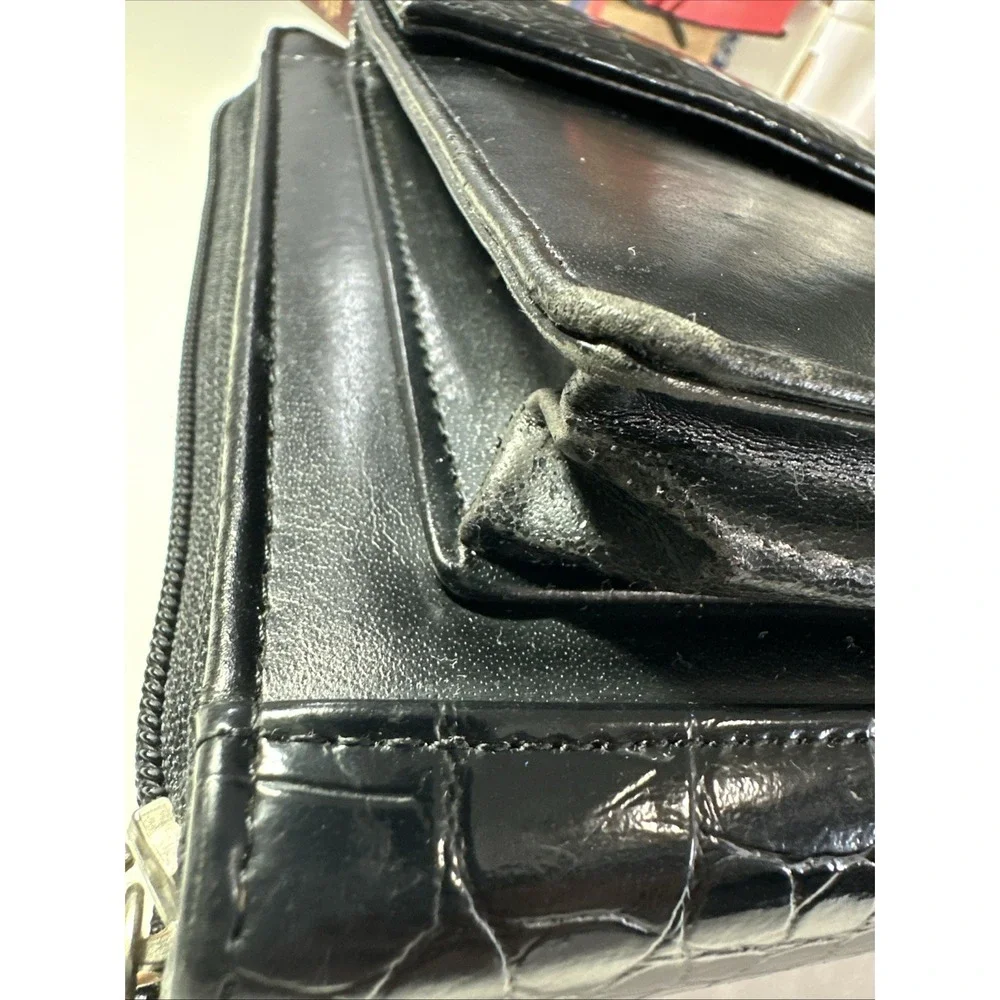 Franklin Covey 365 Planner Black Faux Leather Croc Binder Handles 7 Ring Zip